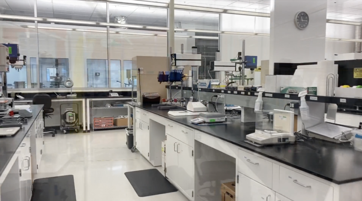 A lab focused on topical drug product method development and formulation design, equipped with a wide array of equipment.